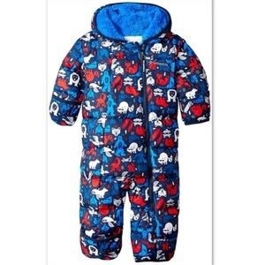 Blue Hooded Baby Snowsuit with Animal Print